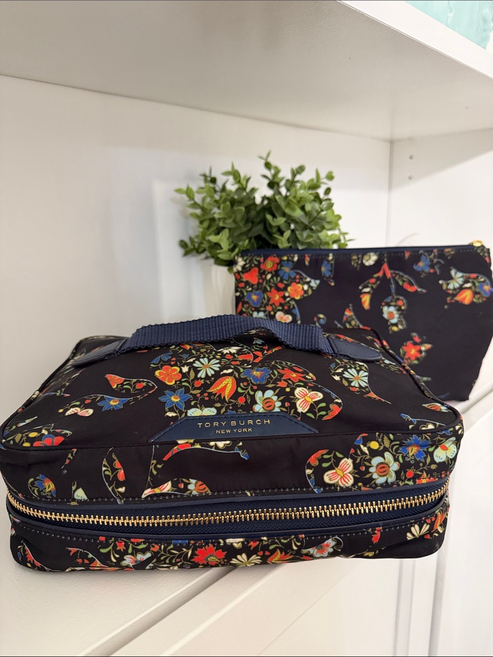 Tory Burch Navy/Black Floral Cosmetic Case Set